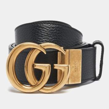Pre Owned Gucci Black/Brown Leather GG Marmont Reversible Belt 100 CM