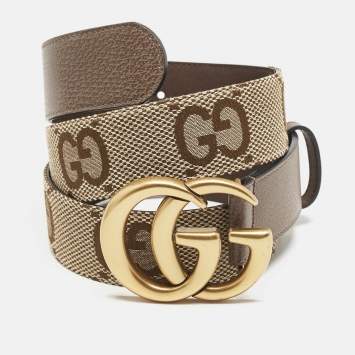 مملوكة مسبقًا Gucci Beige/Ebony Jumbo GG Canvas GG Marmont Buckle Belt 95 CM