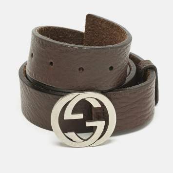 Pre Owned Gucci Brown Leather Interlocking G Buckle Belt 115 CM