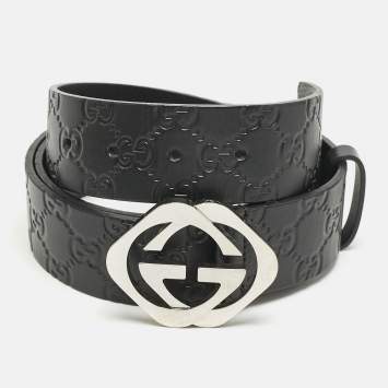 Gucci Black Guccissima Leather Square G Buckle Belt 110 CM