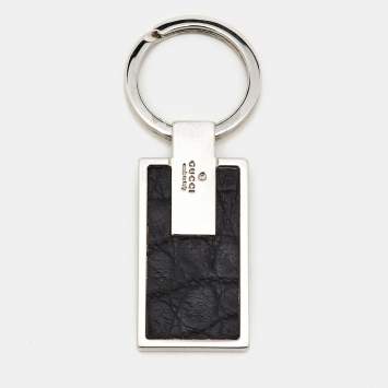 Gucci Leather Silver Tone Key Chain