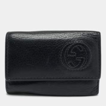 Gucci Black Leather Interlocking G Key Holder