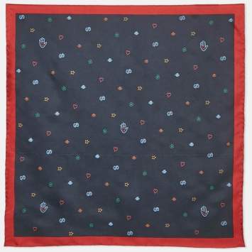 Gucci Navy Blue Print Silk Square Scarf