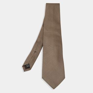 Pre Owned Gucci Brown Houndstooth Pattern Silk Jacquard Tie