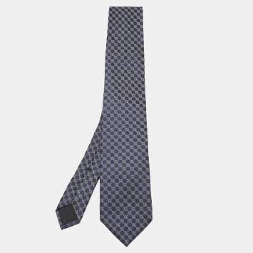 Pre Owned Gucci Navy Blue Jacquard Silk Tie 