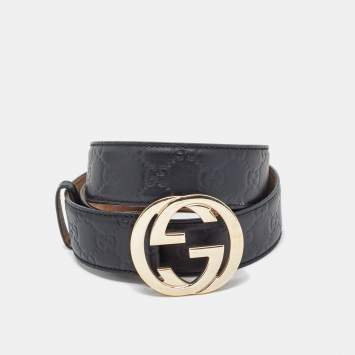 Pre Owned Gucci Black Guccissima Leather Interlocking G Buckle Belt 100CM
