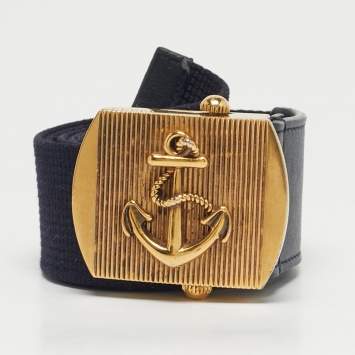 Pre Owned Gucci Navy Blue Canvas and Leather Anchor Buckle Belt 100CM