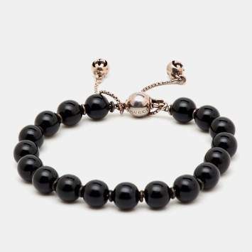 Pre Owned Gucci Boule Britt Black Beads Sterling Silver Bracelet 16