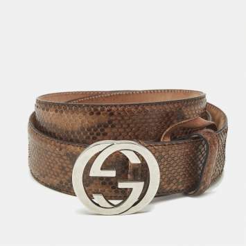 Pre Owned Gucci Brown Python Interlocking G Buckle Belt 100CM