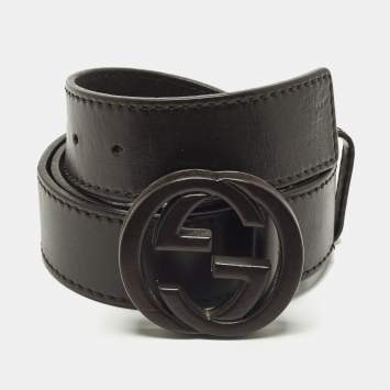 Pre Owned Gucci Interlocking G 85CM Belt Dark Brown Leather
