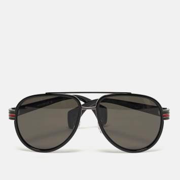 Pre Owned Gucci Black GG0447S Web Aviator Sunglasses