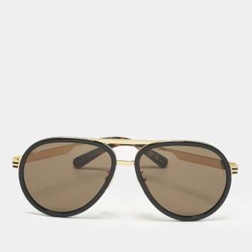 Pre Owned Gucci Black/Gold Tone GG0982S Framed Aviator Sunglasses