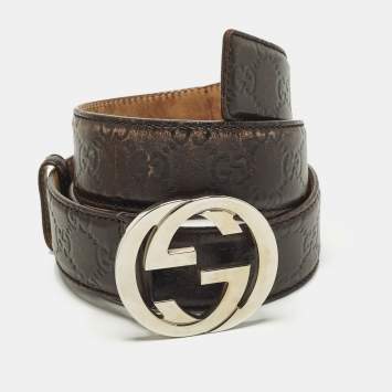 Pre Owned Gucci Interlocking G 85 CM Buckle Belt Brown Guccissima Leather