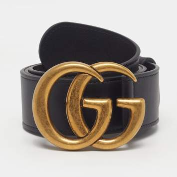 Pre Owned Gucci GG Marmont 80 CM Buckle Belt Black Leather