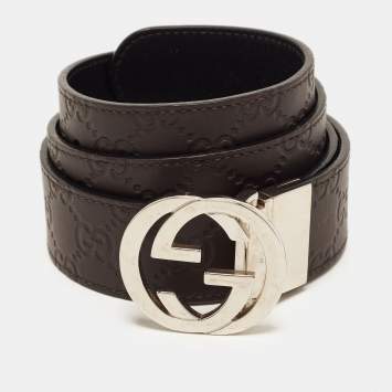 Pre Owned Gucci Interlocking G 95CM Reversible Belt Black/Brown Guccissima Leather