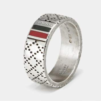 Pre Owned Gucci Diamantissima Enamel  Sterling Silver Ring Size 63