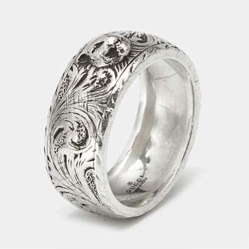 Pre Owned Gucci Interlocking G Cat Face Sterlign SIlver Ring Size 64
