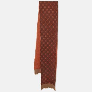 Pre Owned Gucci Rust Supreme GG Monogram Alpaca Wool Scarf