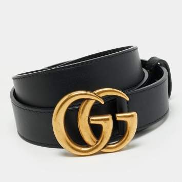 Pre Owned Gucci GG Marmont 95 CM Buckle Belt Black Leather