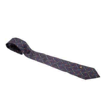 Pre Owned Gucci Navy Blue Silk Equestrian Snaffle Bit Print Tie 