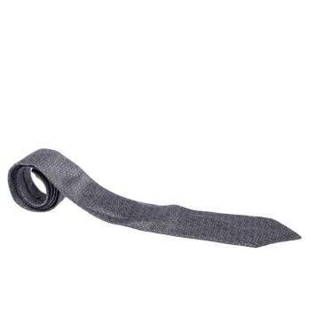 Pre Owned Gucci Grey Saddle Pattern Jacquard Silk Tie