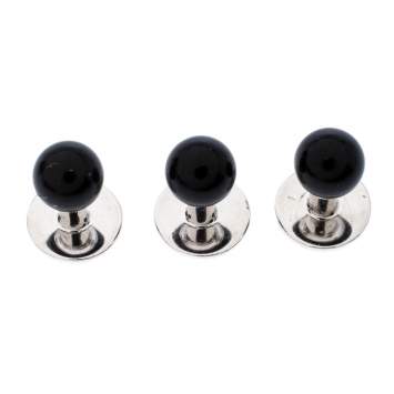 Pre Owned Gucci Onyx 18K White Gold Set of 3 Shirt Studs