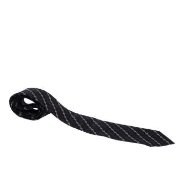Pre Owned Gucci Black Diagonal Striped Monogram Jacquard Silk Tie