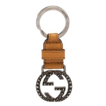 Pre Owned Gucci Tan Leather Double G Keyring