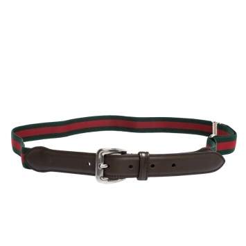 Pre Owned Gucci Tricolor Fabric and Leather Web Belt 100CM