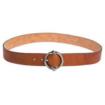 Pre Owned Gucci Tan Leather Circle Buckle Belt Size 105CM