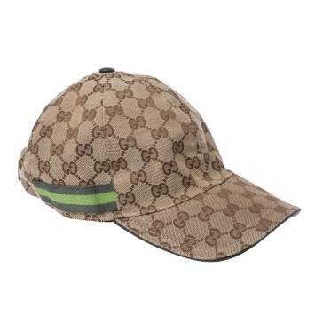 Pre Owned Gucci Beige GG Canvas Web Stripe Baseball Cap S