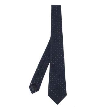 Pre Owned Gucci Navy Blue Swiss Dot Print Cotton Wool Narrow Tie