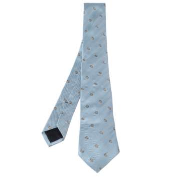 Pre Owned Gucci Pale Blue Monogram Patterned Silk Tie