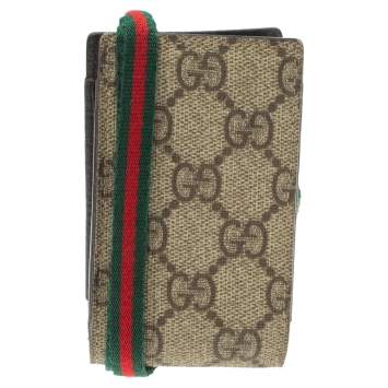 Pre Owned Gucci Beige GG Supreme Canvas Shelly Strap Phone Case