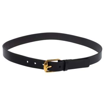 Pre Owned Gucci Black Leather Signature Buckle Belt Size 90 CM