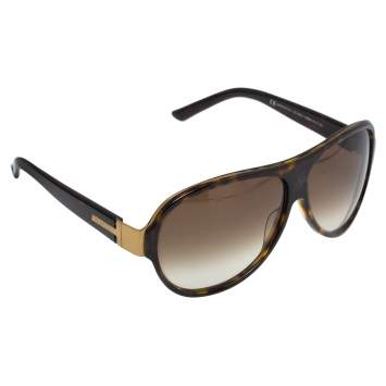 Pre Owned Gucci Brown Havana/ Brown Gradient 1580/S Aviator Sunglasses