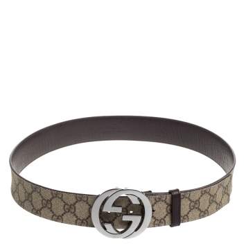 Pre Owned Gucci Beige GG Supreme Canvas Interlocking G Buckle Belt 90CM