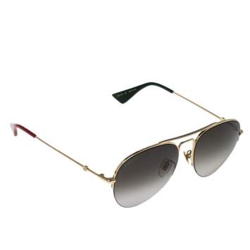 Pre Owned Gucci Bicolor & Gold/ Brown Gradient GG0107S Aviator Sunglasses