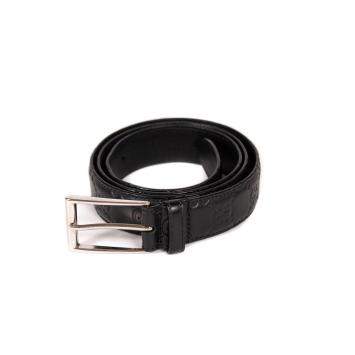 Pre Owned Gucci Black Leather Guccissima Belt Size 95 Cm