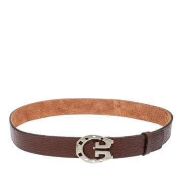 Pre Owned Gucci Brown Leather Horseshoe Buckle Belt 90 CM
