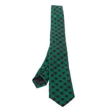 Pre Owned Gucci Green Dotted Silk Tie
