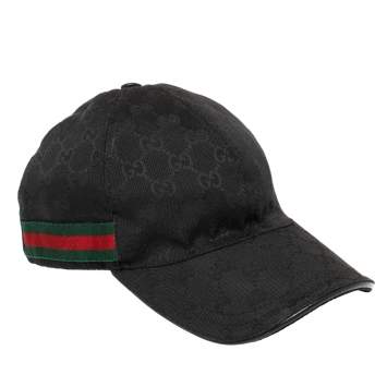 Pre Owned Gucci Black Guccissima Canvas Web Detail Baseball Cap S