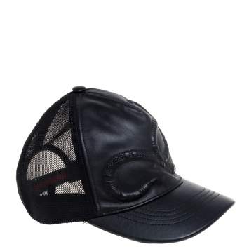Pre Owned Gucci Black Snake Embossed Leather Baseball Cap L