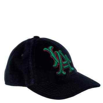 Pre Owned Gucci Navy Blue LA Embroidered Velvet Baseball Cap