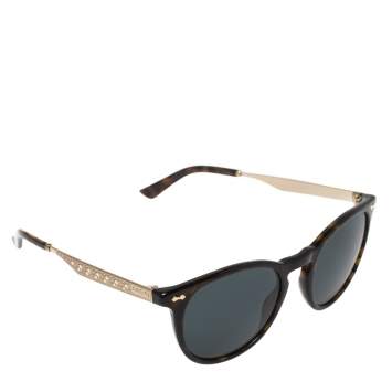 Pre Owned Gucci Brown Havana/ Petrol Blue GG 1127/S Round Sunglasses