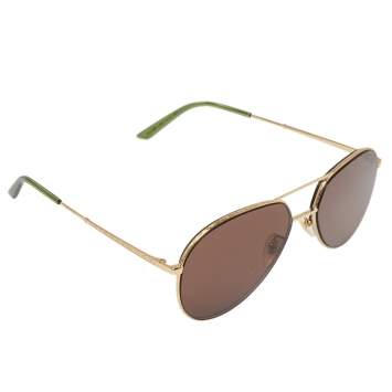 Pre Owned Gucci Gold Tone/Brown GG0356S Aviator Sunglasses