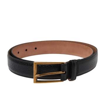Pre Owned Gucci Black Textured Leather Buckle Belt 90 CM