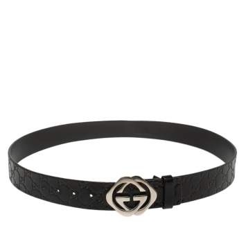 Pre Owned Gucci Black Guccissima Leather Square G Belt 100CM