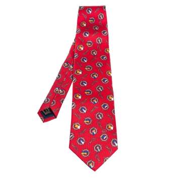 Pre Owned Gucci Vintage Red Nautical Print Silk Tie