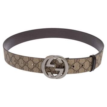 Pre Owned Gucci Beige GG Supreme Canvas Interlocking G Buckle Belt 105 CM